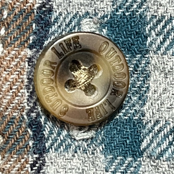 Outdoor Life Flannel Mens Size Medium Gray Plaid Long Sleeve Button Up - Picture 6 of 10